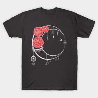 Dark Moon with white Lines Red Roses Tattoo T-Shirt